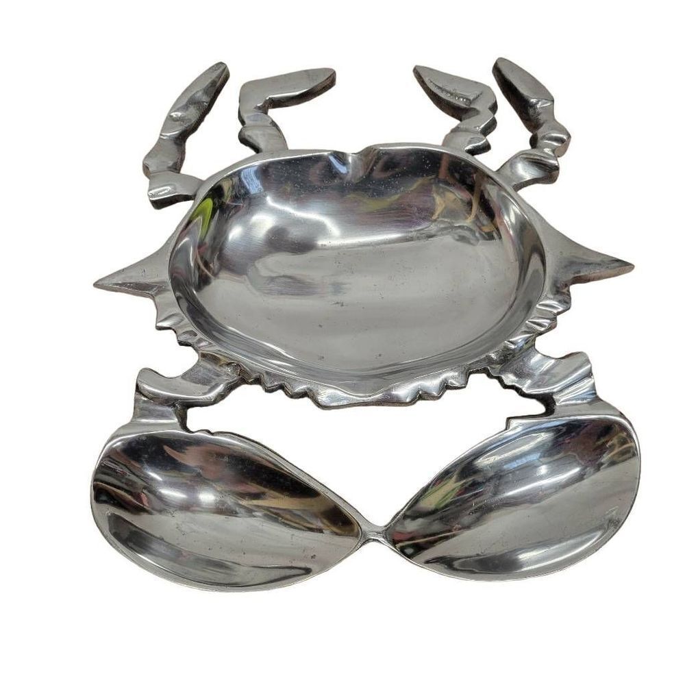 Pewter Crab Claw Platter Divided Tray Serving Dish Nautical Kitchen Large 12"